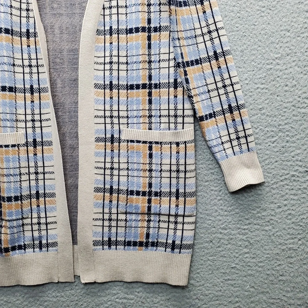 Max Studio Cardigan Sweater Womens XS Multi Plaid Knit Long Sleeve Open Front